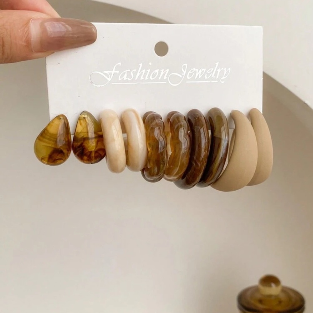 Brown and Cream Hoop Earring Set